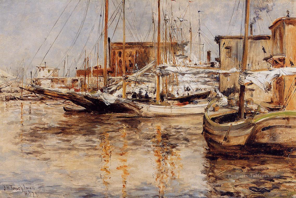 Bateaux à huîtres North River Impressionniste paysage marin John Henry Twachtman Peintures à l'huile